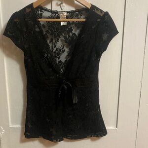 Studio Y Black Floral Lace Blouse